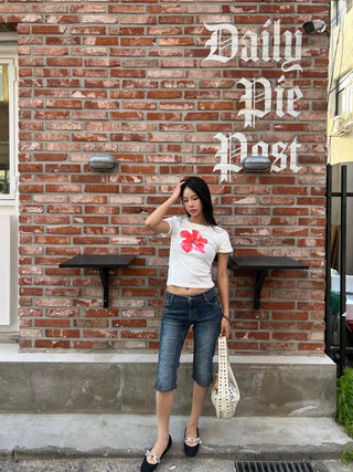 Denim cut slim capri pants