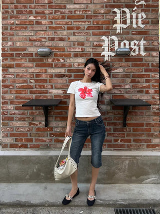 Denim cut slim capri pants