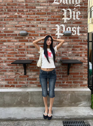 Denim cut slim capri pants