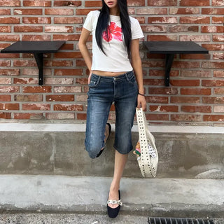 Denim cut slim capri pants
