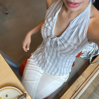 Mada stripe halter neck blouse