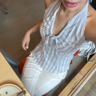 Mada stripe halter neck blouse