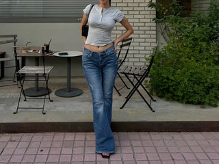Deep button crop tee