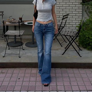 Deep button crop tee