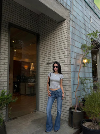 Deep button crop tee