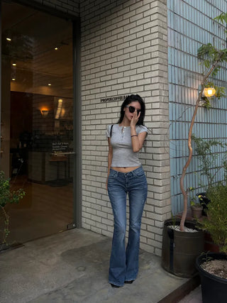 Deep button crop tee