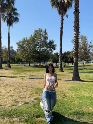 Lace ribbon top