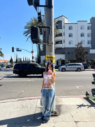 Lace ribbon top