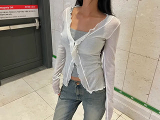 Cindy See-Through Frill Cardigan Top