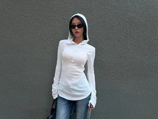 Katie See-Through Long-Sleeve Hooded Top