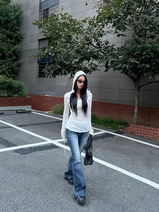 Katie See-Through Long-Sleeve Hooded Top