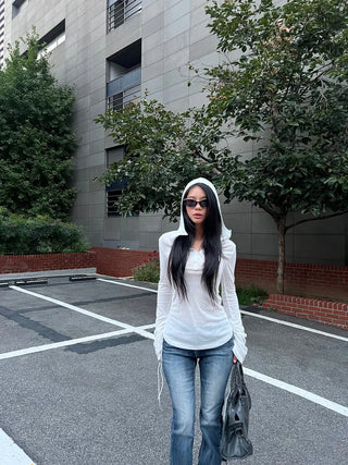 Katie See-Through Long-Sleeve Hooded Top