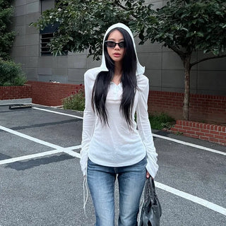 Katie See-Through Long-Sleeve Hooded Top