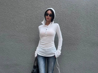Katie See-Through Long-Sleeve Hooded Top