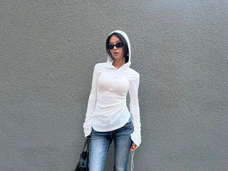 Katie See-Through Long-Sleeve Hooded Top