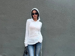 Katie See-Through Long-Sleeve Hooded Top