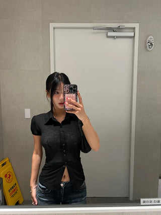 Volume see-through puff blouse