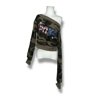 Pio camo eyelet off-shoulder top