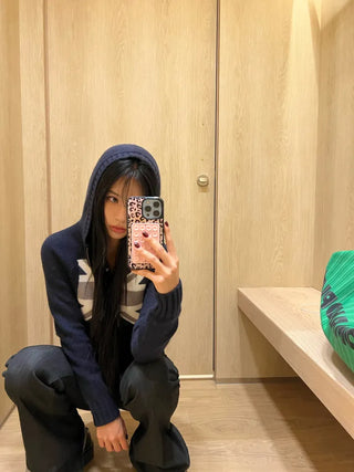 Union Jack bouclé knit hooded zip-up