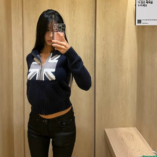 Union Jack bouclé knit hooded zip-up