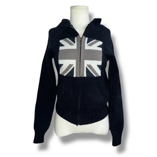 Union Jack bouclé knit hooded zip-up
