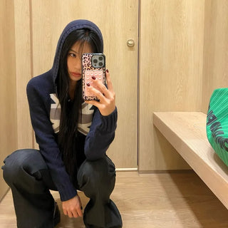 Union Jack bouclé knit hooded zip-up