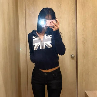 Union Jack bouclé knit hooded zip-up