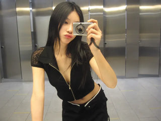 Sabae Lace Short Sleeve Collar Zip-Up