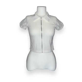Sabae Lace Short Sleeve Collar Zip-Up
