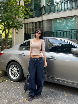 Tantan basic round semi-crop tee