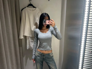 Tantan basic round semi-crop tee