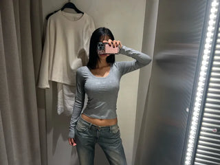 Tantan basic round semi-crop tee