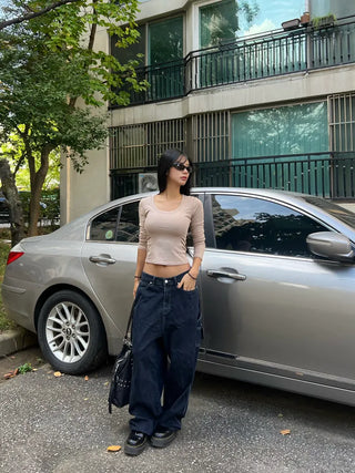 Tantan basic round semi-crop tee