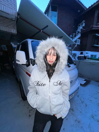 Bite me two-way fleece hooded zip-up