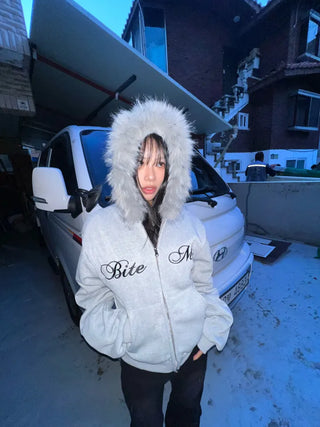 Bite me two-way fleece hooded zip-up