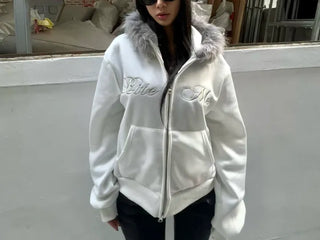 Bite me two-way fleece hooded zip-up