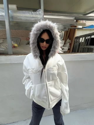 Bite me two-way fleece hooded zip-up