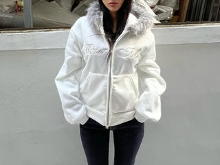 Bite me two-way fleece hooded zip-up