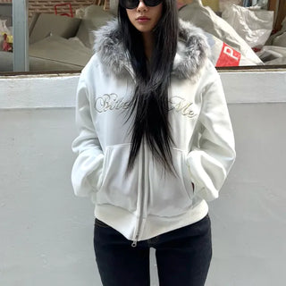 Bite me two-way fleece hooded zip-up