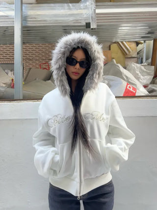 Bite me two-way fleece hooded zip-up