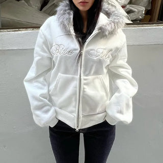 Bite me two-way fleece hooded zip-up