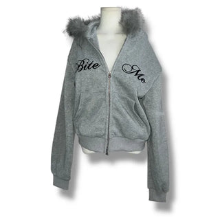 Bite me two-way fleece hooded zip-up