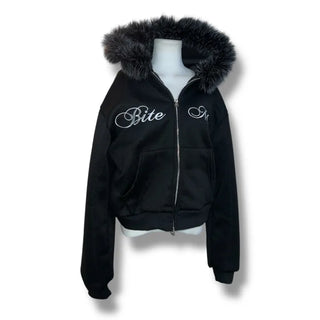 Bite me two-way fleece hooded zip-up