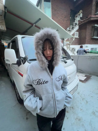 Bite me two-way fleece hooded zip-up