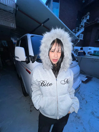 Bite me two-way fleece hooded zip-up