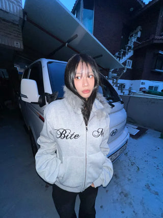 Bite me two-way fleece hooded zip-up