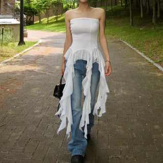 Swan Choker Frill Blouse Ruffle Top