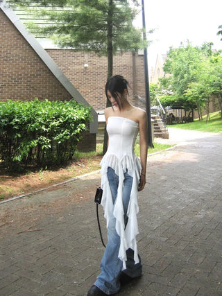 Swan Choker Frill Blouse Ruffle Top