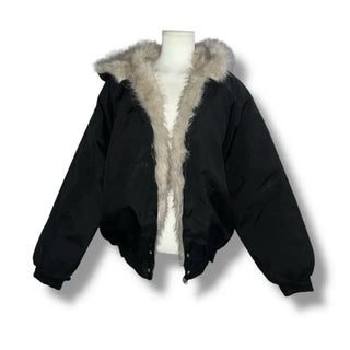 Rose fur hooded padded jacket
