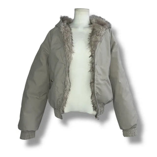 Rose fur hooded padded jacket